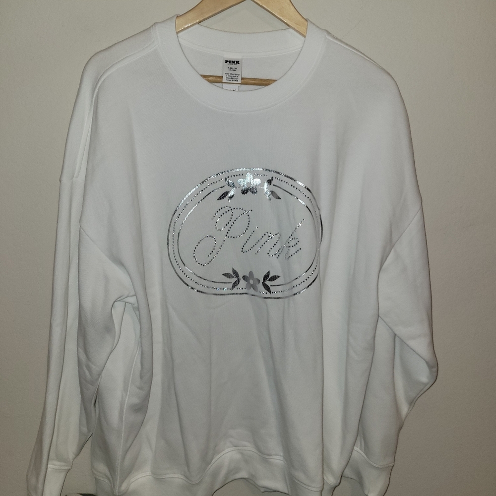 PINK Victoria's Secret bling White Crew Neck Sweater size xl